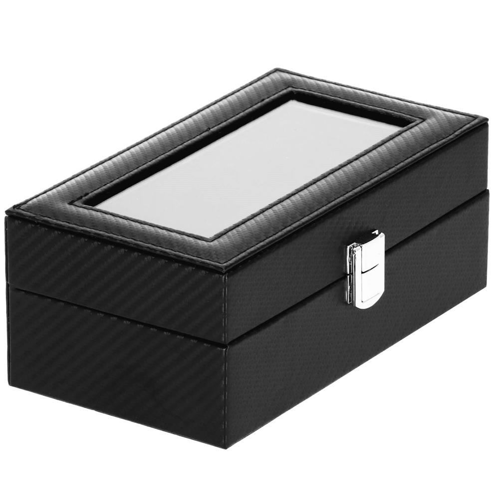 Cutie depozitare si organizare ceasuri, MDF, piele ecologica, 20,5x11x8cm, negru sarpe - imagine 4