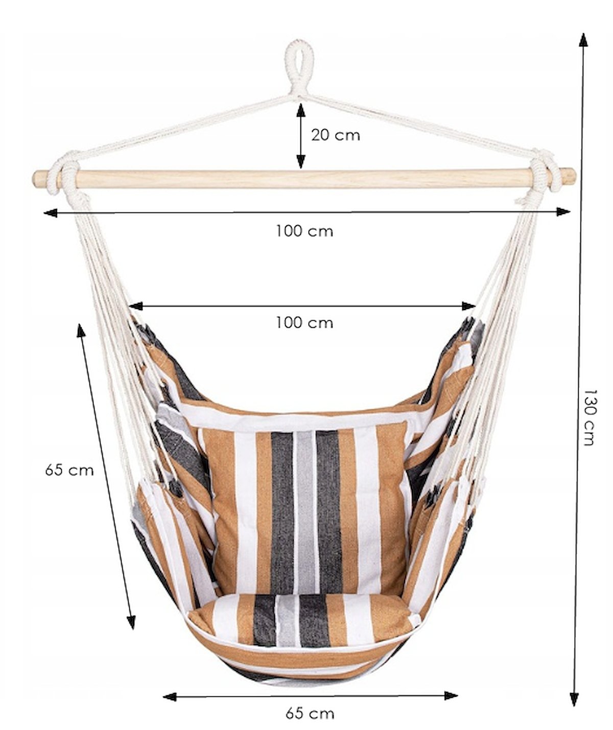 Hamac tip leagan suspendat pentru casa sau gradina HM48, gri maro cu perne, 130x100cm, 150kg - imagine 9