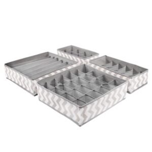 Set 4 organizatoare Sersimo sertar pentru sosete/lenjerie, alb gri