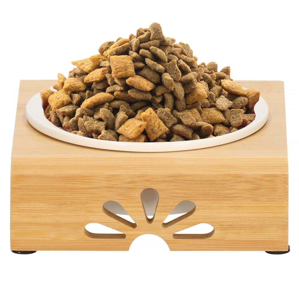 Castron ceramica, bol, pentru caine sau pisica, cu suport din bambus, 15cm - imagine 21