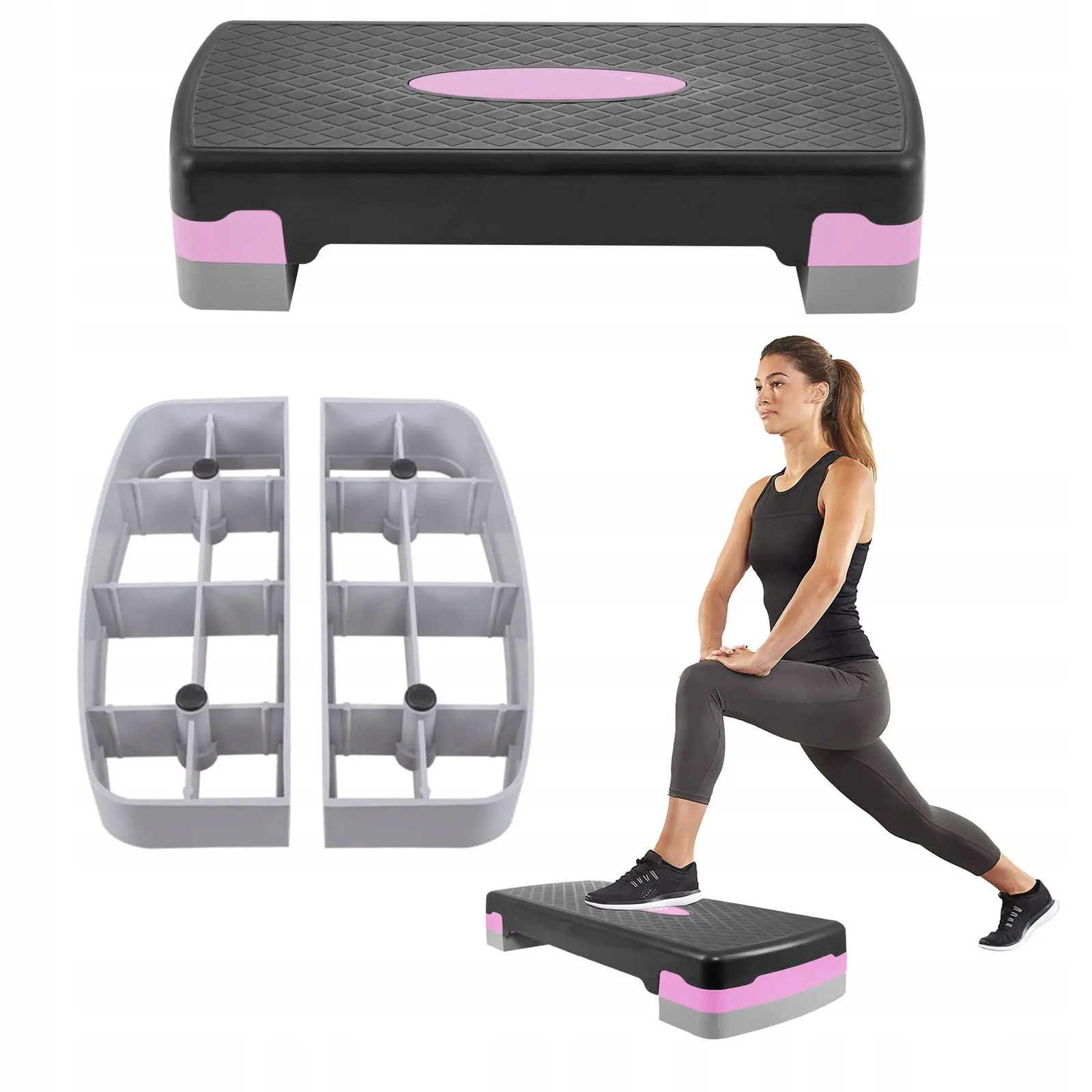 Stepper aerobic, ajustabil in 2 trepte, gri/roz, greutate maxima 250 kg, cu covoras de protectie - imagine 9