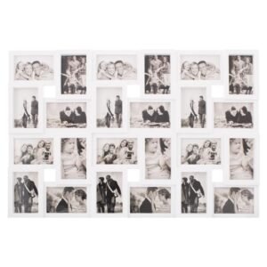 Rama foto de perete, colaj de 24 fotografii, 57x86cm, alb