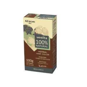 Vopsea de par pulbere, pe baza de plante, naturala 100%, Venita, Nr 4.0, Maro, 100g