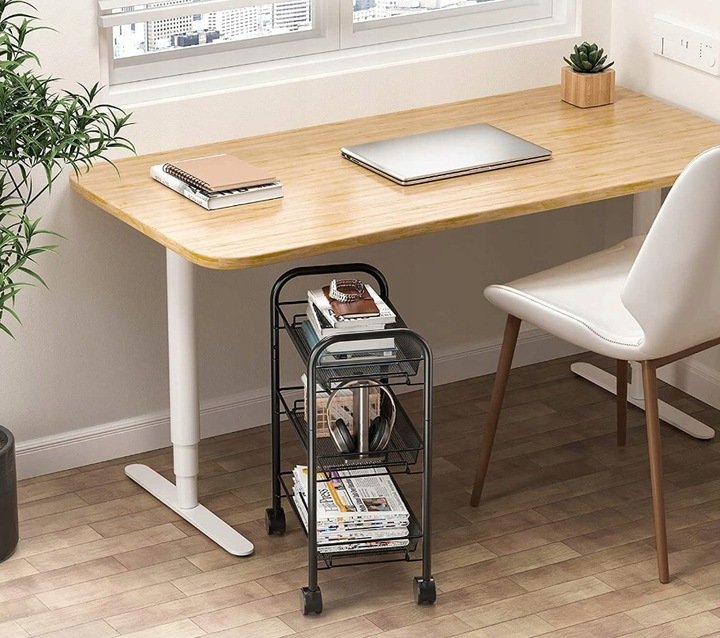 Raft metalic mobil tip carucior pentru bucatarie, 3 polite si 4 agatatori, negru, 44x26x64cm - imagine 11
