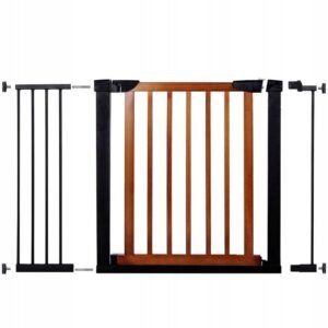Poarta de siguranta Safety Gate pentru scari, ajustabila 111-117 cm, din otel si lemn, negru maro