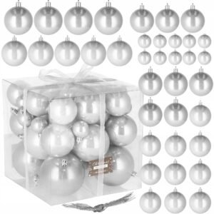 Set globuri de Craciun, 37 bucati, 3-8cm, argintiu