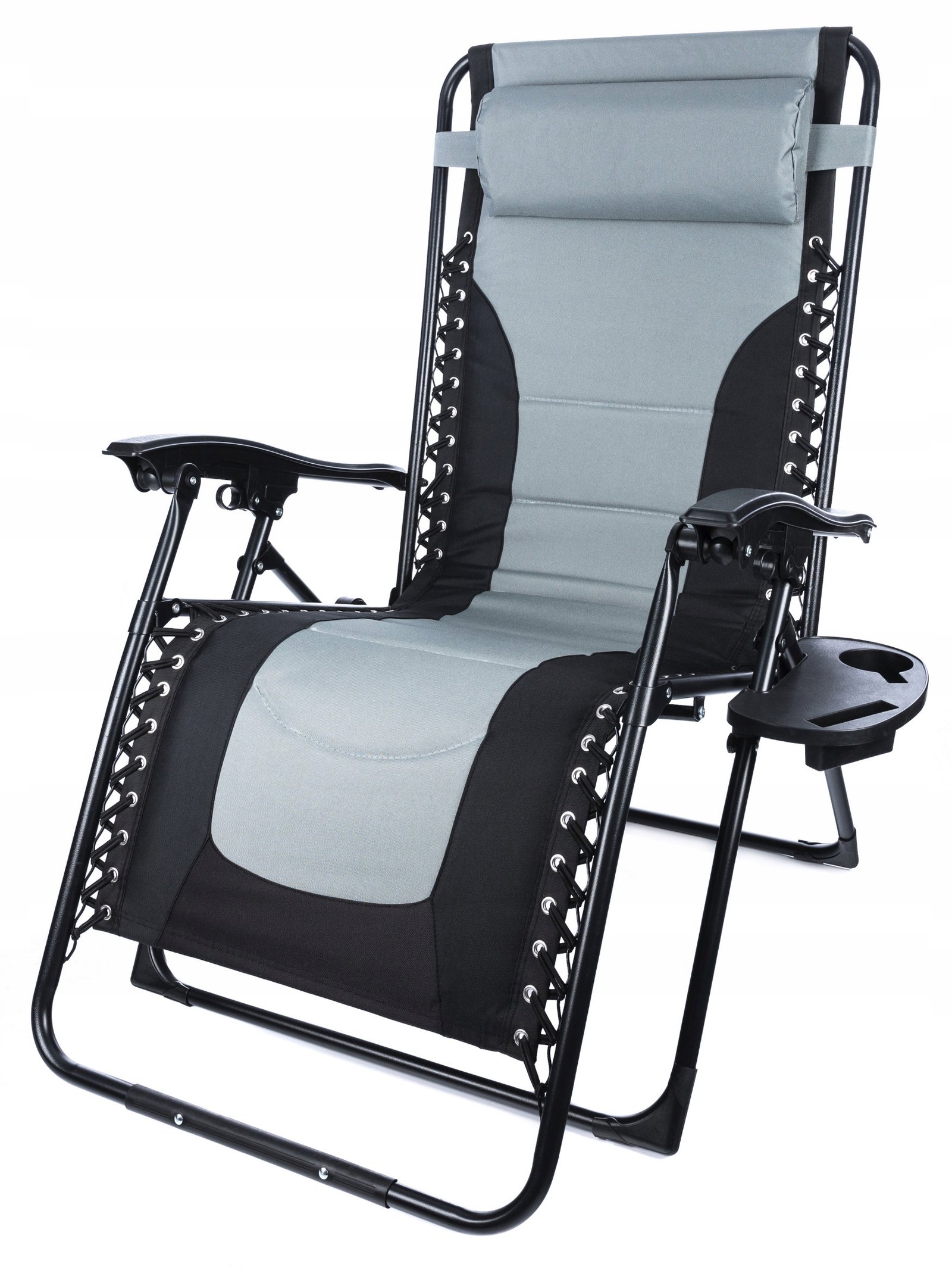 Sezlong scaun pliant plaja sau gradina, Siesta, gravitatie zero, cu tetiera, 175x75x110 cm, negri gri - imagine 9