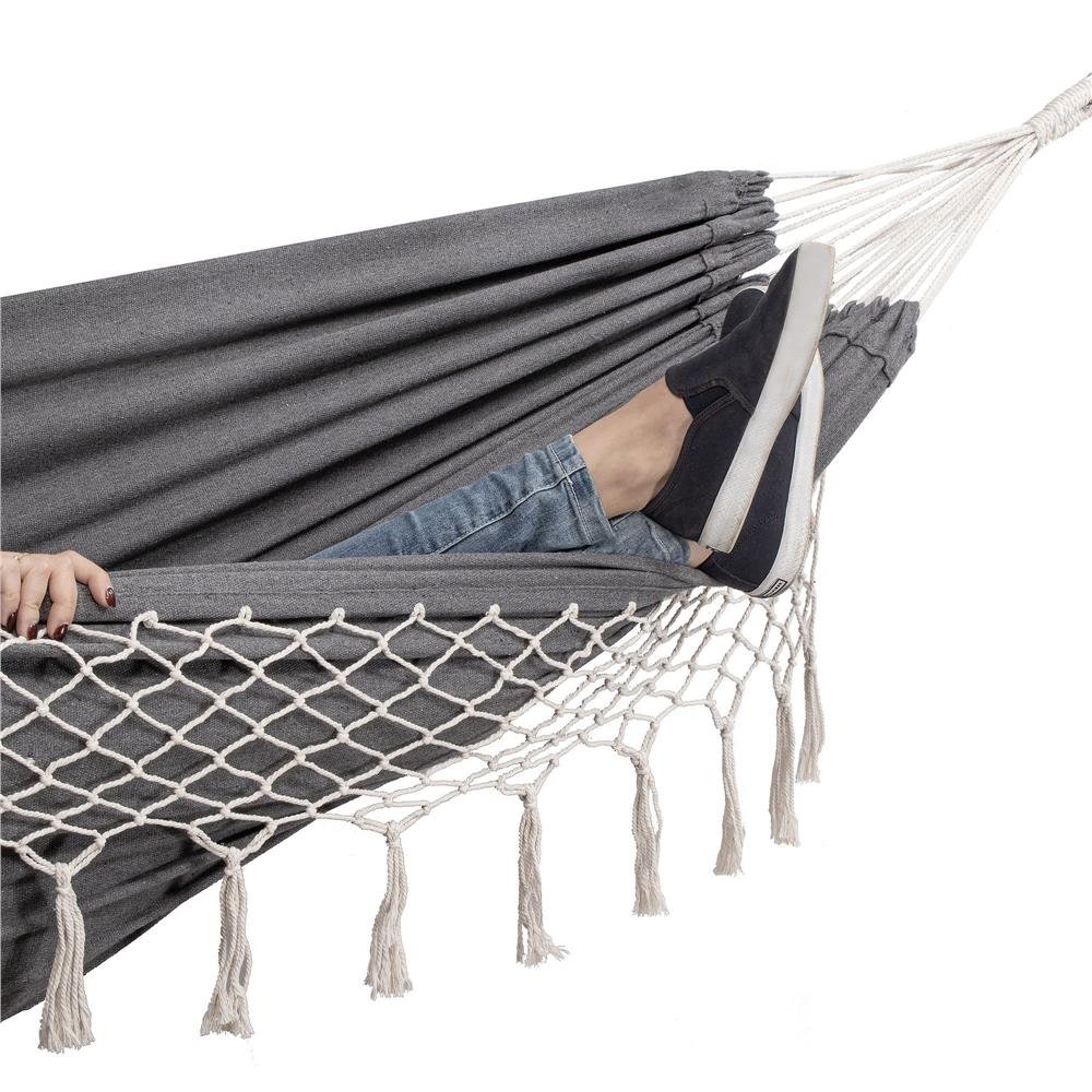 Hamac doua persoane cu franjuri si 2 perne, 200kg, 200×150 cm, gri inchis - imagine 17