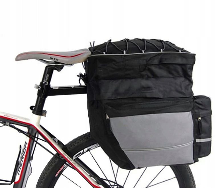 Geanta portbagaj bicicleta dubla, 8 buzunare laterale, 39x34x43cm, negru cu elemente reflectorizante gri, protectie impermeabila - imagine 2