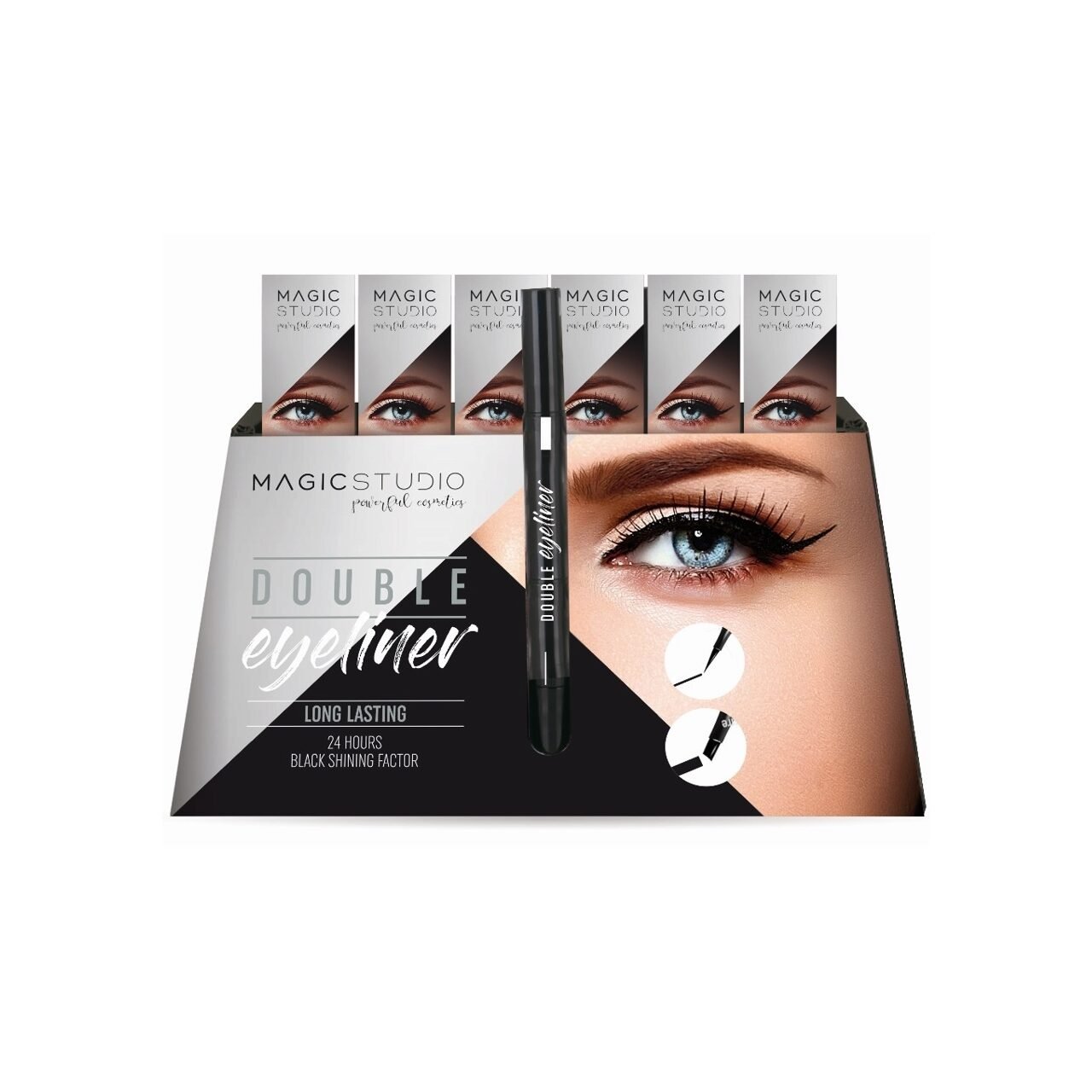 Eyeliner Double, Magic Studio, cu un varf ingust, de precizie, si un varf lat, pentru efect dramatic - imagine 3
