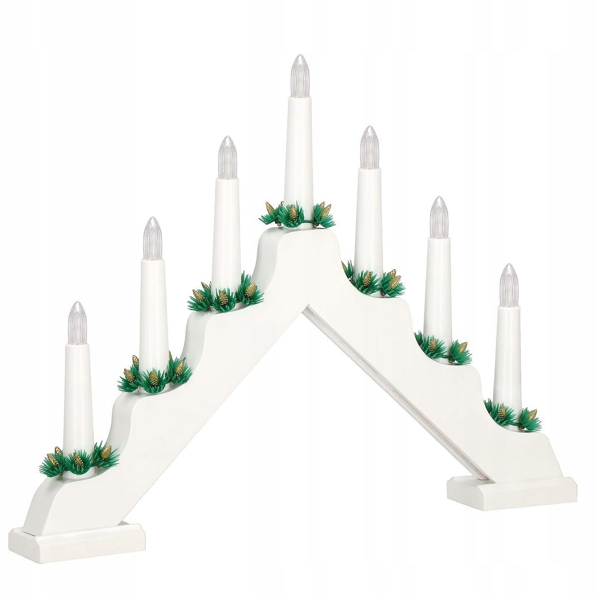 Sfesnic decorativ de Advent cu 7 lumanari LED si conuri, alb - imagine 9