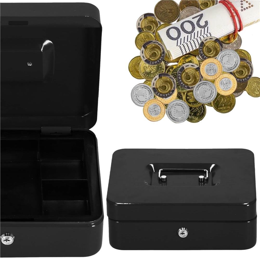 Caseta pentru bani tip cutie de valori, compartimentanta, cu cheie, metal, 30x24x9cm, negru - imagine 17