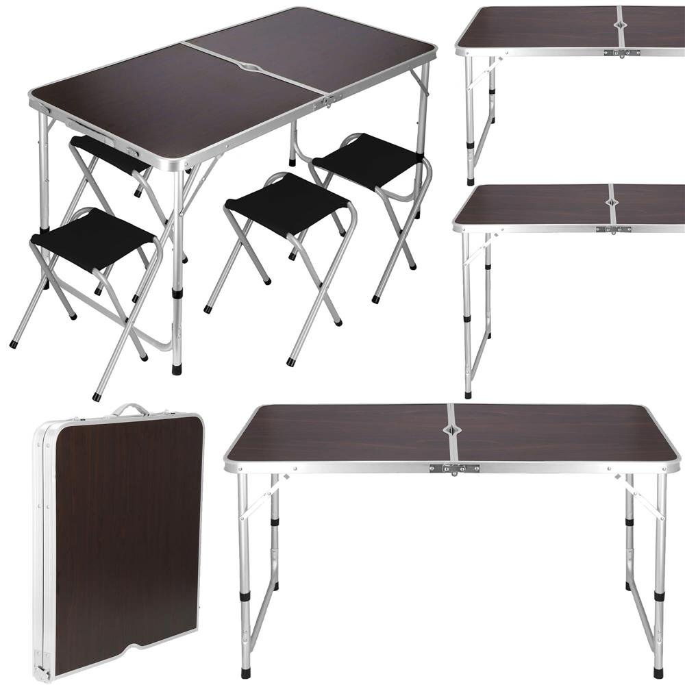 Set masa camping pliabila blat MDF cu 4 scaune, 120x60x60/70cm, Maro Negru - imagine 17