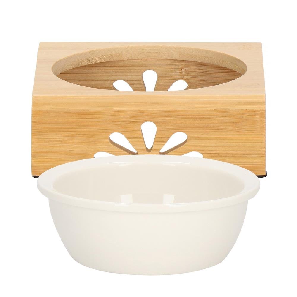 Castron ceramica, bol, pentru caine sau pisica, cu suport din bambus, 15cm - imagine 16