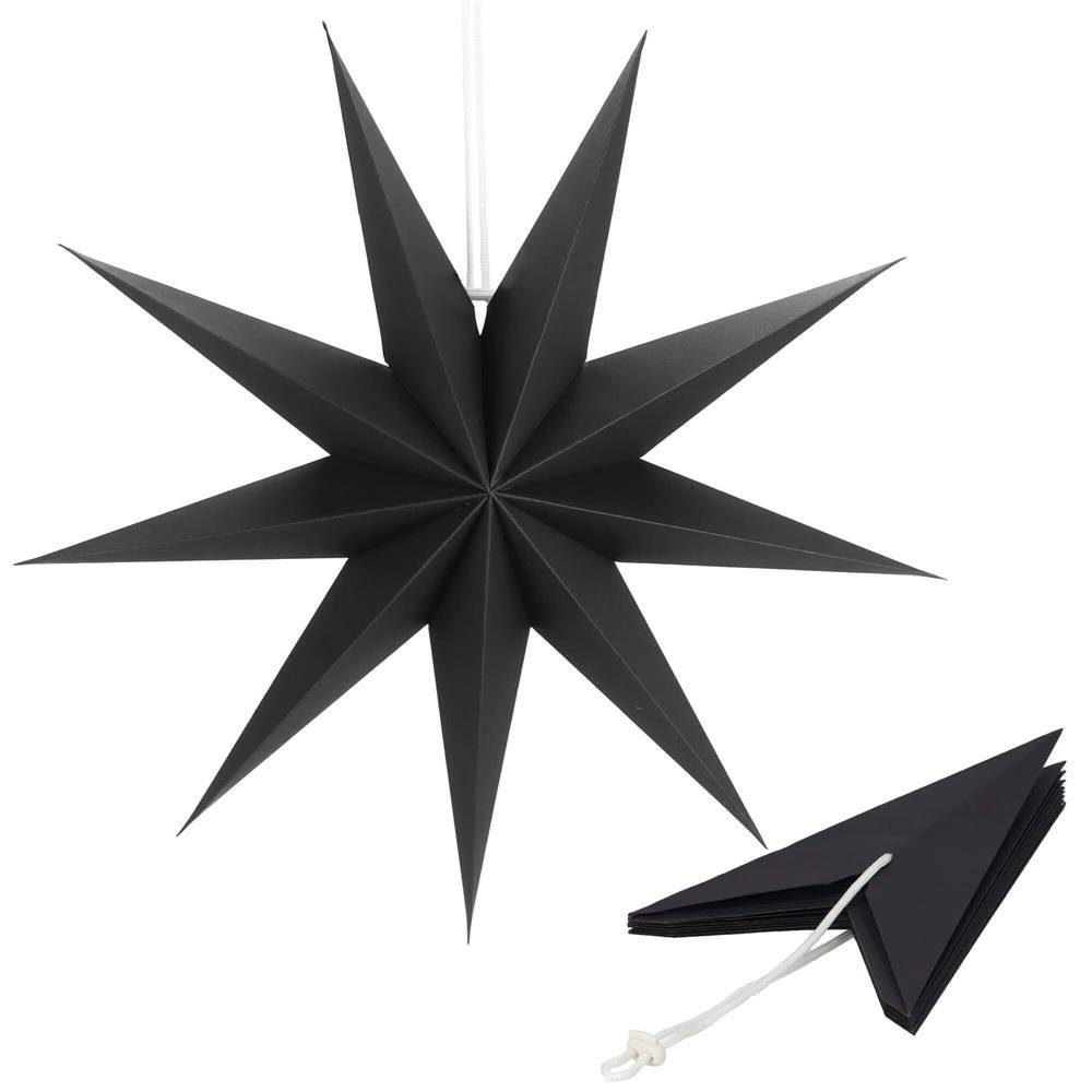 Stea decorativa 3D din hartie, cu 9 colturi, 60 cm, neagra - imagine 4
