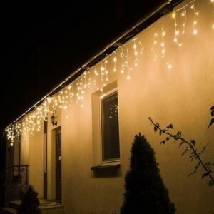 Ghirlanda luminoasa tip perdea 300 LED-uri, 12m, pentru interior/exterior, iluminare galbena